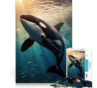 Puzzle de 1000 pièces représentant Une Orque Plongeant au Coucher du Soleil, Un Jeu d'éveil et de Relaxation apaisant, Une pièce de Collection découpée avec précision (50x75cm)