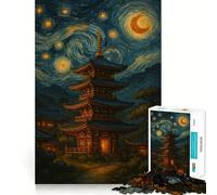 Puzzle de 1000 pièces représentant Une pagode sous Un Ciel étoilé, idéal pour Les Adolescents Jeu de logique Clair et Relaxant, découpe Parfaite, (38x52cm)