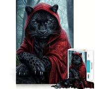 Puzzle de 1000 pièces représentant Une panthère Noire Mystique en Cape Rouge, idéal pour Adultes et Stimulant la réflexion Un Cadeau Charmant ! (38x52cm)