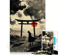 Puzzle de 1000 pièces représentant Une Peinture à l'encre de samouraï avec Une Porte Torii Jeu de logique pour Adolescents Passe-Temps Calme Bords Lisses Cadeau de qualité supérieure (50x75cm)
