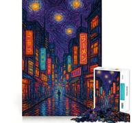 Puzzle de 1000 pièces représentant Une Peinture de Paysage Urbain Japonais La Nuit étoilée » idéal pour Les Adolescents Jouet Mental Anti-anxiété découpe de qualité supérieure Cadeau élégant 50x75cm