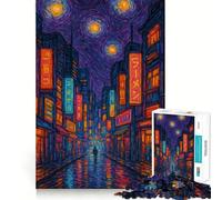 Puzzle de 1000 pièces représentant Une Peinture de Paysage Urbain Japonais La Nuit étoilée pour Adolescents renforce la mémoire Calme et sérénité Qualité supérieure pour Les vœux de Noël