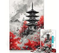 Puzzle de 1000 pièces représentant Une Peinture Japonaise Rouge, idéal pour Les Adolescents, pour améliorer Leur mémoire, se détendre et créer Une œuvre d'art aux découpes nettes (38x26cm)