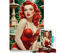 Puzzle de 1000 pièces représentant Une pin-up rousse dans Un Magnifique Jardin idéal pour Les Adolescents Jouet Anti-Stress Intelligent et ludique aux Bords tranchants Cadeau d'anniversaire (50x75cm)