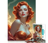 Puzzle de 1000 pièces représentant Une pin-up rousse en Robe dorée, idéal pour Adultes Stimulation de la mémoire, apaisement de l'anxiété, Cadeau Artistique à Assembler (50x75cm)