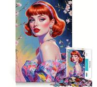 Puzzle de 1000 pièces représentant Une pin-up rousse en Robe Fleurie, idéal pour Les Adolescents Stimule la mémoire, se détend et s'amuse Découpe de qualité supérieure Cadeau élégant (38x52cm)