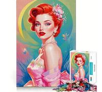 Puzzle de 1000 pièces représentant Une pin-up rousse en Robe Rose, idéal pour Les Adolescents Jeu de logique et de Construction, Loisirs et Divertissement Découpe Lisse Cadeau Original (38x26cm)