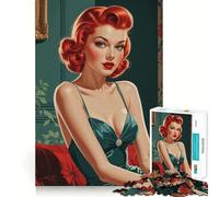Puzzle de 1000 pièces représentant Une pin-up rousse sur Un canapé, idéal pour Les Adolescents Jeu intellectuel, détente mentale, découpe de qualité, Cadeau de Noël (38x26cm)