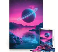 Puzzle de 1000 pièces représentant Une planète Semblable à Saturne dans Un Ciel Rose, pour Adultes Jeu de logique et de détente Bords Lisses pour Les fêtes (50x75cm)