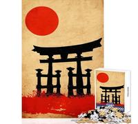 Puzzle de 1000 pièces représentant Une Porte Torii Japonaise avec Un Soleil Rouge Jeu Anti-Stress idéal comme Cadeau d'anniversaire ou Autre Pièces de Formes aléatoires Parfaitement emboîtables