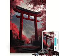 Puzzle de 1000 pièces représentant Une Porte Torii Rouge dans Une forêt de cerisiers en Fleurs idéal pour Les Adolescents Un Jeu Stimulant et Amusant avec des découpes précises et Un Cadeau Festif