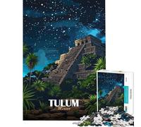 Puzzle de 1000 pièces représentant Une Pyramide sous Le Ciel Nocturne de Tulum au Mexique pour Adolescents et Adultes Jeu Amusant et Original Cadeau de Noël ou d'anniversaire (38x52cm)