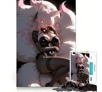 Puzzle de 1000 pièces représentant Une renarde aux Cheveux Roses vêtue de Noir Cadeau pour Adultes Jeu de logique et de réflexion Découpe précise Idée Cadeau élégante (38x26cm)