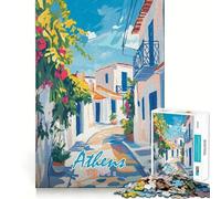Puzzle de 1000 pièces représentant Une Rue d'Athènes,en Grèce Découpe précise Jeu Stimulant pour Le Cerveau,Divertissement et décoration de Noël (50x75cm)