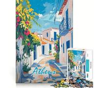 Puzzle de 1000 pièces représentant Une Rue d'Athènes,en Grèce Découpe précise Jeu Stimulant pour Le Cerveau,Divertissement et décoration de Noël (38x52cm)