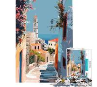 Puzzle de 1000 pièces représentant Une Rue d'un Village Grec de l'île de Rhodes Un défi à relever mais Un Jouet Amusant et Humoristique à décorer au Mur pour Les Enfants de 14 Ans et Plus (38x52cm)