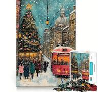 Puzzle de 1000 pièces représentant Une Rue enneigée Noël, idéal pour Adultes et Adolescents Jeu d'adresse apaisant et Amusant, Bords Nets, Cadeau Parfait pour Les fêtes (50x75cm)