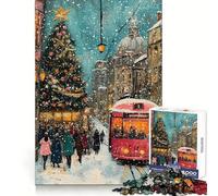 Puzzle de 1000 pièces représentant Une Rue enneigée Noël, idéal pour Adultes et Adolescents Jeu d'adresse apaisant et Amusant, Bords Nets, Cadeau Parfait pour Les fêtes (50x75cm)