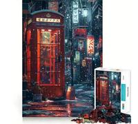 Puzzle de 1000 pièces représentant Une Rue Japonaise enneigée avec Une Cabine téléphonique Rouge idéal pour Les Adolescents Stimule la mémoire Calme et apaisant Un Cadeau de qualité supérieure