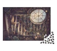Puzzle de 1000 pièces représentant Une scène de bibliothèque Vintage avec Une Porte et Une Boussole. Jeu éducatif pour Adultes, décoration élégante et défi de Haut Niveau. Dimensions : 52 x 38 cm.