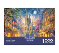 Puzzle de 1000 pièces représentant une scène de cathédrale d'automne Décoration murale Ville gothique illuminée Cadeau et activité ludiques pour adultes et enfants Excellente idée cadeau 52x38cm/1000p