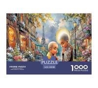 Puzzle de 1000 pièces représentant Une scène de Moines à Paris - Idée Cadeau Originale - Village ensoleillé, Rue, pour Enfants, Adultes, Hommes et Femmes - Jeu éducatif - 52 x 38 cm / 1000 pièces