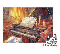 Puzzle de 1000 pièces représentant Une scène de Piano Classique, Une Voiture Vintage sur Fond doré, pour Adultes. Jeu éducatif, décoration intérieure, Anniversaire. 38 x 26 cm.
