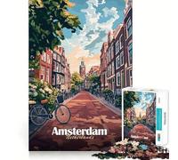 Puzzle de 1000 pièces représentant Une scène de Rue à Amsterdam Jeu de réflexion et d'exercice Emboîtement précis sans espaces Défi cérébral interactif pour la Maison (38x26cm)