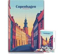 Puzzle de 1000 pièces représentant Une scène de Rue à Copenhague - Jeu d'apprentissage pour développer sa dextérité pour des Moments de Joie - Dimensions:38x52cm