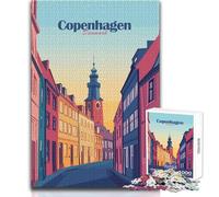 Puzzle de 1000 pièces représentant Une scène de Rue à Copenhague - Jeu d'apprentissage pour développer sa motricité Fine pour Partager des Moments de Joie - Dimensions:50x75cm