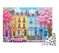 Puzzle de 1000 pièces représentant Une scène de Rue colorée, avec des Maisons de Ville aux Couleurs Pastel, Jeu éducatif pour Adultes, décoration intérieure, idéal pour Un Anniversaire, 52 x 38 cm