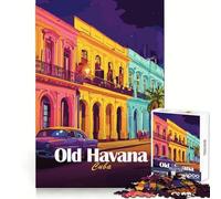 Puzzle de 1000 pièces représentant Une scène de Rue de la Vieille Havane à Cuba,idéal pour Adultes Détente et Exercice de logique Un Passe-Temps paisible Bords de qualité supérieure Cadeau de Noël