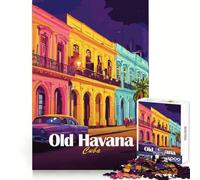 Puzzle de 1000 pièces représentant Une scène de Rue de la Vieille Havane à Cuba,idéal pour Les Adolescents Exercice de logique,évasion sereine,Bords Nets,Joli Cadeau (38x26cm)