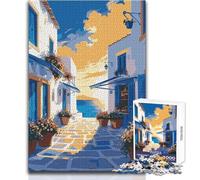 Puzzle de 1000 pièces représentant Une scène de Rue d'une île Grecque - Jeu éducatif et ludique pour Toutes Les Occasions - Dimensions:38x52cm