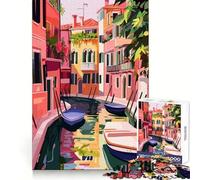 Puzzle de 1000 pièces représentant Une scène Minimaliste des canaux de Venise,aux Tons Pastel Illustration Artistique pour Adultes Stimule la réflexion,se détend en Toute tranquillité et Offre