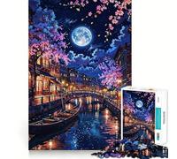 Puzzle de 1000 pièces représentant une scène nocturne sur les canaux de Venise avec la lune Jeu amusant et technique de découpe laser avancée Jouet d'intérieur divertissant pour les vacances (50x75cm)