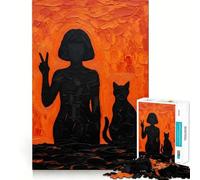 Puzzle de 1000 pièces représentant Une Silhouette de Fille et de Chat, idéal pour Adultes Jeu de réflexion apaisant et Relaxant Décoration Murale aux Lignes épurées 38x52cm