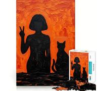 Puzzle de 1000 pièces représentant Une Silhouette de Fille et de Chat, idéal pour Les Adolescents Jeu de réflexion, Anti-Stress, découpe soignée, Cadeau Artistique 38x26cm