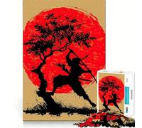 Puzzle de 1000 pièces représentant Une Silhouette de Ninja avec Soleil Rouge et Arbre, idéal pour Adultes, Jeu de réflexion et de Concentration, Cadeau de Noël Parfait (38x52cm)