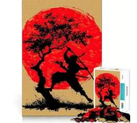 Puzzle de 1000 pièces représentant Une Silhouette de Ninja avec Soleil Rouge et Arbre idéal pour Les Adolescents Jeu Intelligent à Partager en Famille Motif à Assembler pour Les vœux