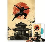 Puzzle de 1000 pièces représentant Une Silhouette de Ninja et Un Temple Japonais, idéal pour Adultes, pour renforcer la mémoire, activité à Domicile, Bords Nets, Cadeau Festif (50x75cm)