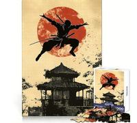 Puzzle de 1000 pièces représentant Une Silhouette de Ninja et Un Temple Japonais, idéal pour Adultes, pour renforcer la mémoire, activité à Domicile, Bords Nets, Cadeau Festif (38x52cm)