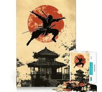 Puzzle de 1000 pièces représentant Une Silhouette de Ninja et Un Temple Japonais, idéal pour Adultes, pour renforcer la mémoire, activité à Domicile, Bords Nets, Cadeau Festif (38x52cm)