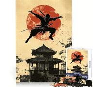 Puzzle de 1000 pièces représentant Une Silhouette de Ninja et Un Temple Japonais, idéal pour Adultes, pour renforcer la mémoire, activité à Domicile, Bords Nets, Cadeau Festif (50x75cm)