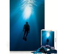 Puzzle de 1000 pièces représentant Une Silhouette de Plongeur sous-Marin en Bleu Profond, idéal pour Les Adolescents Renforce la mémoire, apaise et détend Finition de qualité Cadeau Parfait (50x75cm)
