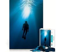 Puzzle de 1000 pièces représentant Une Silhouette de Plongeur sous-Marin en Bleu Profond, idéal pour Les Adolescents Renforce la mémoire, apaise et détend Finition de qualité Cadeau Parfait (50x75cm)