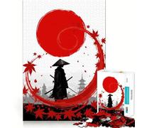 Puzzle de 1000 pièces représentant Une Silhouette de samouraï avec Soleil Rouge et Feuilles, idéal pour Les Adolescents Jeu de logique Puissant, Bords Nets et créatifs (38x52cm)