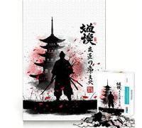 Puzzle de 1000 pièces représentant Une Silhouette de samouraï avec Une pagode et des Fleurs de Cerisier pour Adultes Stimule la mémoire Offre Un Divertissement paisible et de qualité Un Cadeau