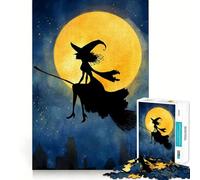 Puzzle de 1000 pièces représentant Une Silhouette de sorcière Volant sur Un Balai,idéal pour Les Adolescents Jeu de réflexion et de Concentration Découpe Laser pour Un Assemblage Parfait Activité