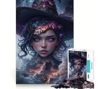 Puzzle de 1000 pièces représentant Une sorcière Mystique dans Un Paysage Urbain idéal pour Les Adolescents pour stimuler la mémoire et Lutter Contre Le Stress Décoration Murale à Bords Nets (38x52cm)